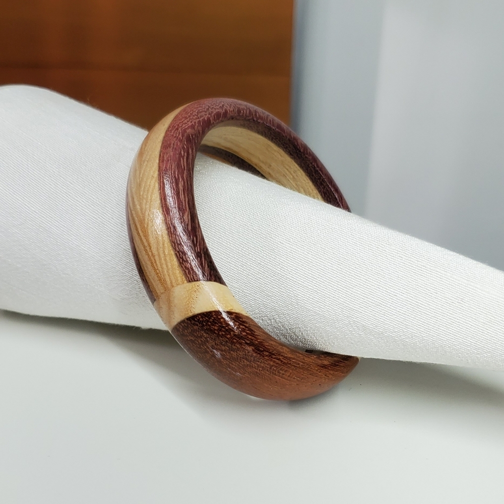 Bracelet 8" Bangle Handmade Wooden Mahogany Heartwood Ash Artisan Lightweight